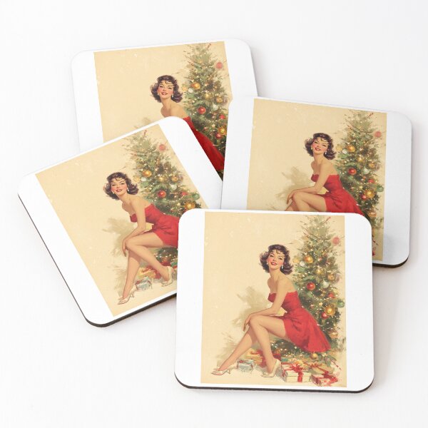Item preview, Retro pinup next to a Christmas tree designed and sold by MendaciousMina.