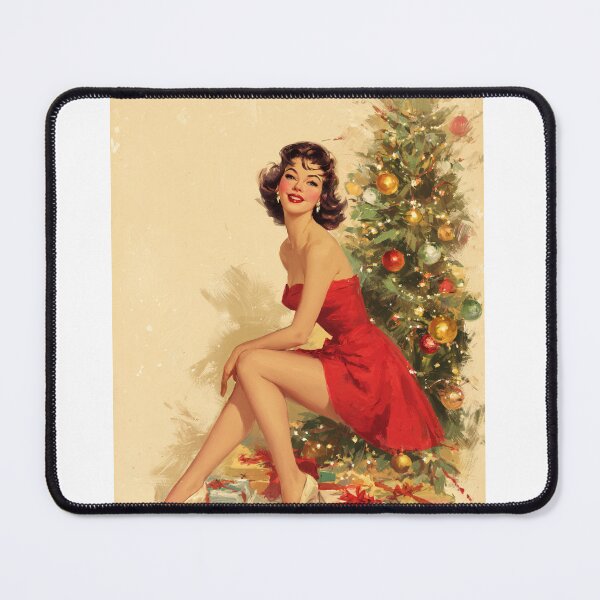 Item preview, Retro pinup next to a Christmas tree designed and sold by MendaciousMina.