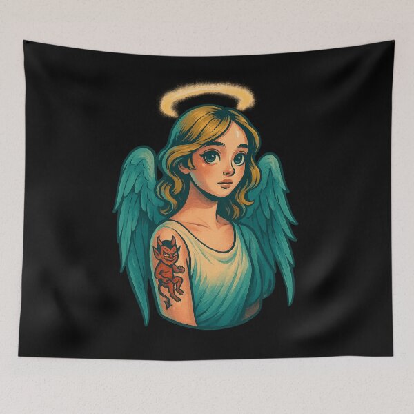 Item preview, Angel With Devil Tattoo – Modern Tattoo Art Illustration designed and sold by Aredbox.
