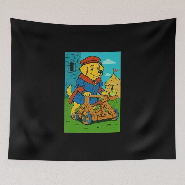 Item preview, Castlecore Pets: Labrador – Medieval Trebuchet Training – Gift for Labrador Lovers • Retro Comics • Vintage Halftone designed and sold by JacobKAurumhead.
