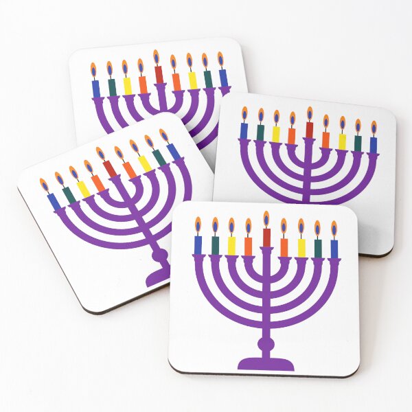 Item preview, Purple menorah with rainbow candles  designed and sold by Rachel the Artist .