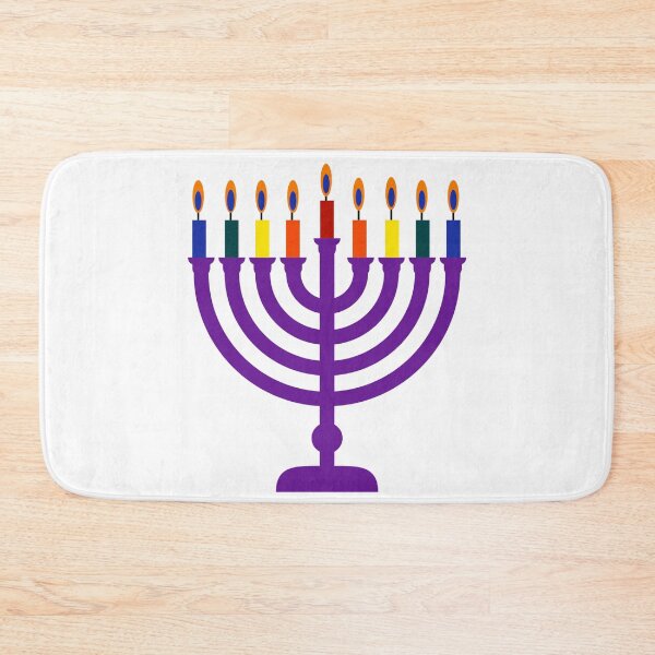 Item preview, Purple menorah with rainbow candles  designed and sold by Rachel the Artist .