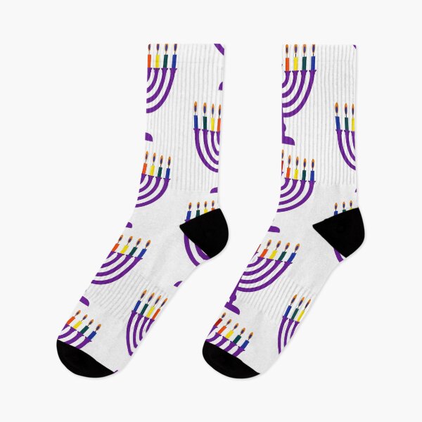 Item preview, Purple menorah with rainbow candles  designed and sold by Rachel the Artist .
