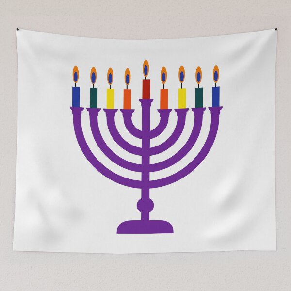 Item preview, Purple menorah with rainbow candles  designed and sold by Rachel the Artist .