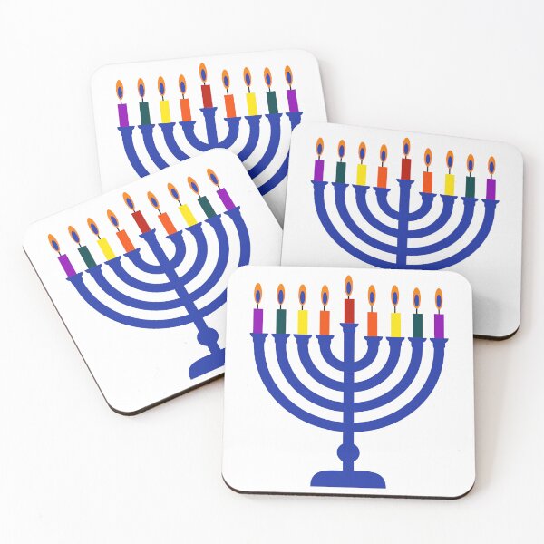 Item preview, Blue menorah with rainbow candles  designed and sold by Rachel the Artist .