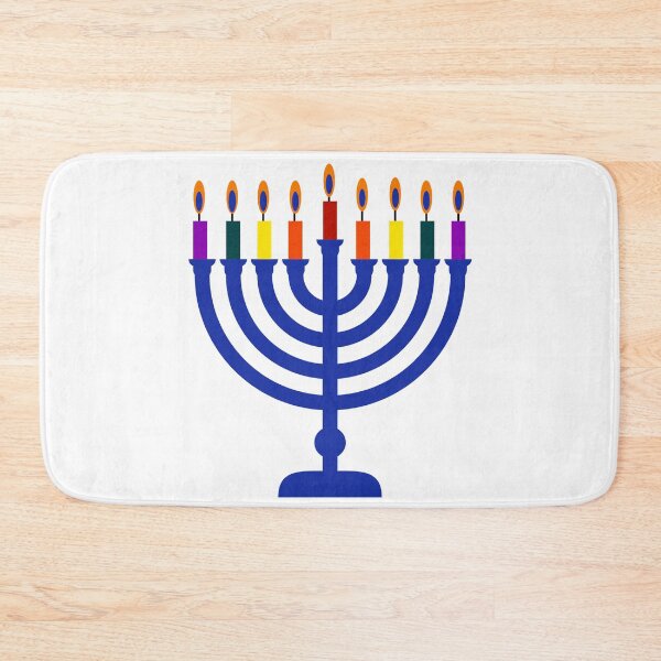 Item preview, Blue menorah with rainbow candles  designed and sold by Rachel the Artist .