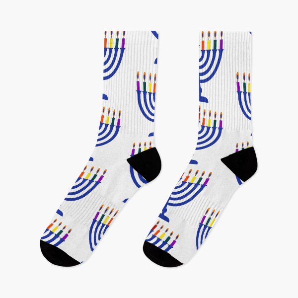 Item preview, Blue menorah with rainbow candles  designed and sold by Rachel the Artist .
