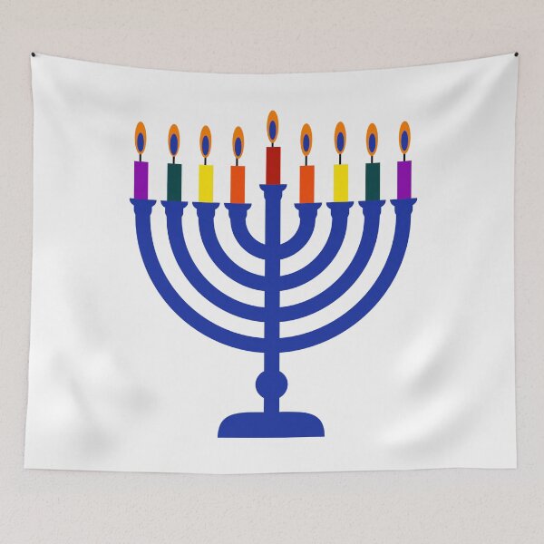 Item preview, Blue menorah with rainbow candles  designed and sold by Rachel the Artist .