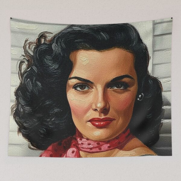 Item preview, 1940s Classic Star Polka Dot Scarf Art | Dark Hair Red Lips Painting | Old Hollywood Style designed and sold by Art's Diner.