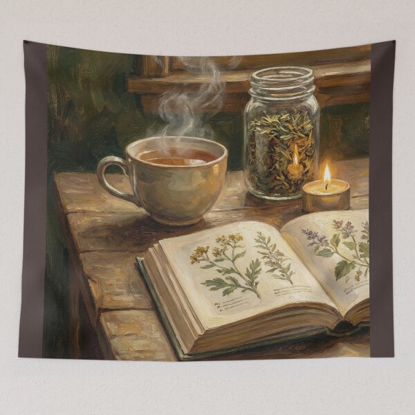 Item preview, Tea & Spellbook Still Life designed and sold by Tamer ⭐⭐⭐⭐⭐.