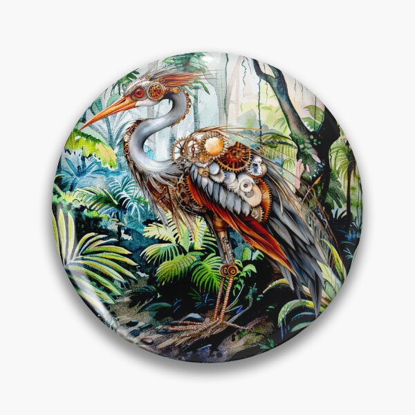 Item preview, Steampunk Mechanical Bird in Watercolor Jungle designed and sold by Doodle-Bloom.