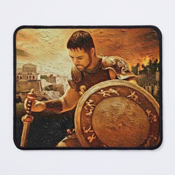 Item preview, Kneeling Gladiator Armor Shield Art | Historical Epic Movie Poster Painting | Fiery Roman Empire designed and sold by Art's Diner.