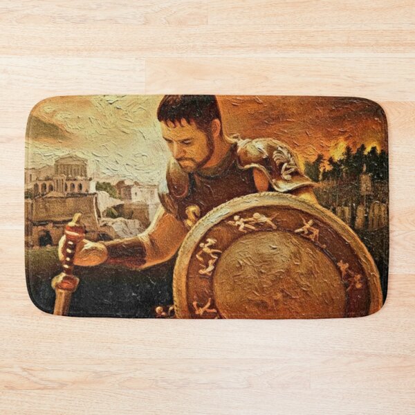 Item preview, Kneeling Gladiator Armor Shield Art | Historical Epic Movie Poster Painting | Fiery Roman Empire designed and sold by Art's Diner.