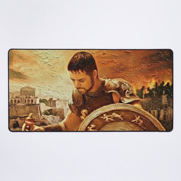 Item preview, Kneeling Gladiator Armor Shield Art | Historical Epic Movie Poster Painting | Fiery Roman Empire designed and sold by Art's Diner.