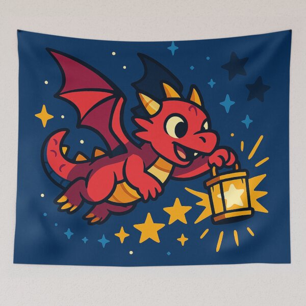 Item preview, Tiny Dragon Lighting the Stars – Colorful Cartoon Fantasy Dragon Art designed and sold by EpicDragons-.