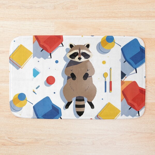 Item preview, Whimsical Raccoon Modern Art Illustration | Bright Minimalist Flat Design Primary Colors designed and sold by Cherrydora.