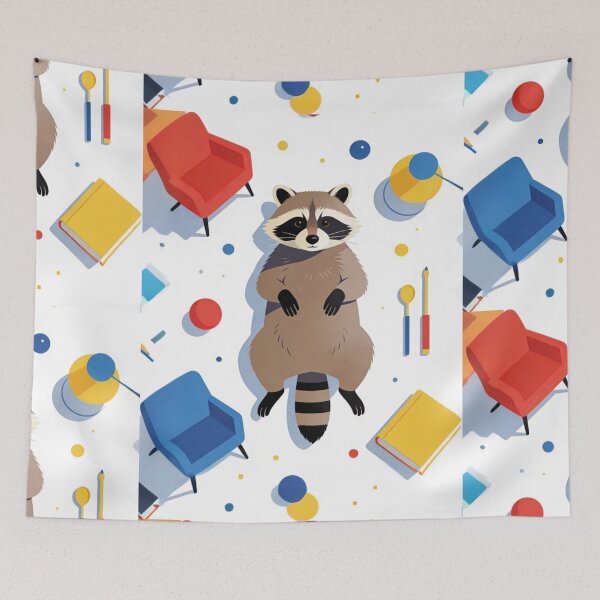 Item preview, Whimsical Raccoon Modern Art Illustration | Bright Minimalist Flat Design Primary Colors designed and sold by Cherrydora.