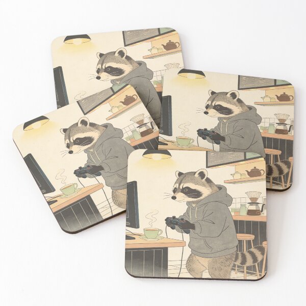 Item preview, Cozy Raccoon Gamer Lofi Aesthetic Art - Japanese Ukiyo-e Coffee Shop Vibe designed and sold by Cherrydora.