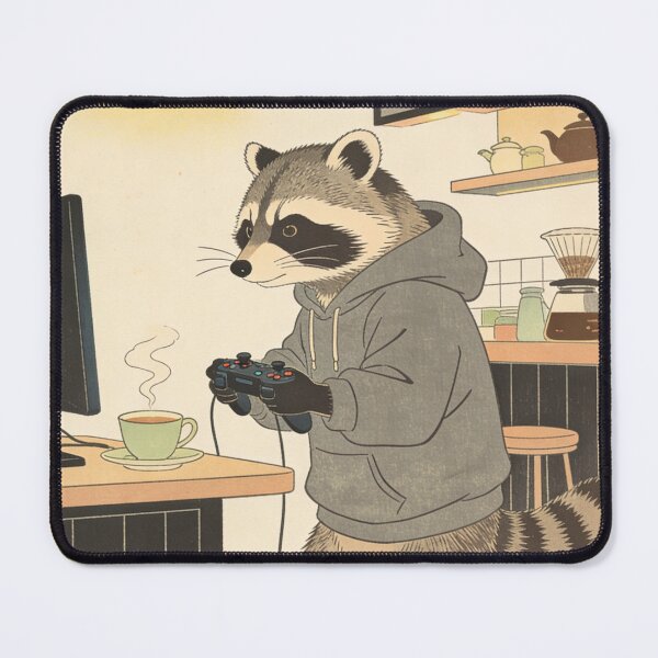 Item preview, Cozy Raccoon Gamer Lofi Aesthetic Art - Japanese Ukiyo-e Coffee Shop Vibe designed and sold by Cherrydora.