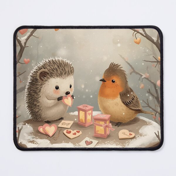Item preview, Valentine’s Hedgehog & Robin Couple • Whimsical Heart Tag Prep Art designed and sold by WildlifeWhimsy.