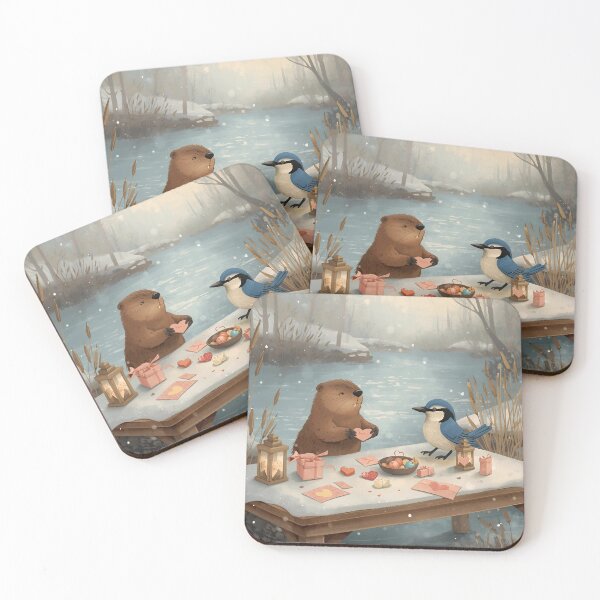 Item preview, Valentine’s Beaver & Blue Jay Couple • Whimsical Heart Card Prep Art designed and sold by WildlifeWhimsy.