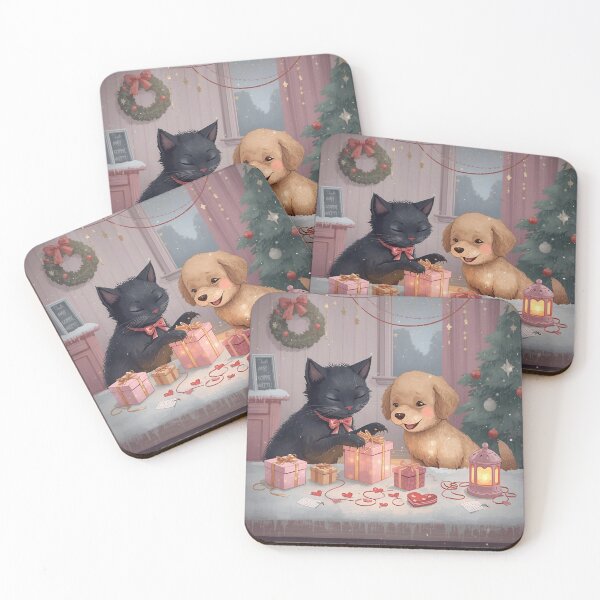Item preview, Valentine’s Black Cat & Golden Puppy Couple • Whimsical Heart Gift Prep Art designed and sold by WildlifeWhimsy.