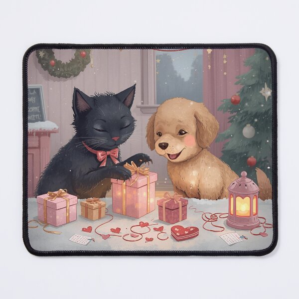 Item preview, Valentine’s Black Cat & Golden Puppy Couple • Whimsical Heart Gift Prep Art designed and sold by WildlifeWhimsy.