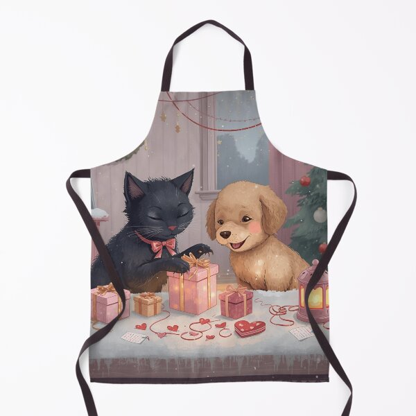 Item preview, Valentine’s Black Cat & Golden Puppy Couple • Whimsical Heart Gift Prep Art designed and sold by WildlifeWhimsy.