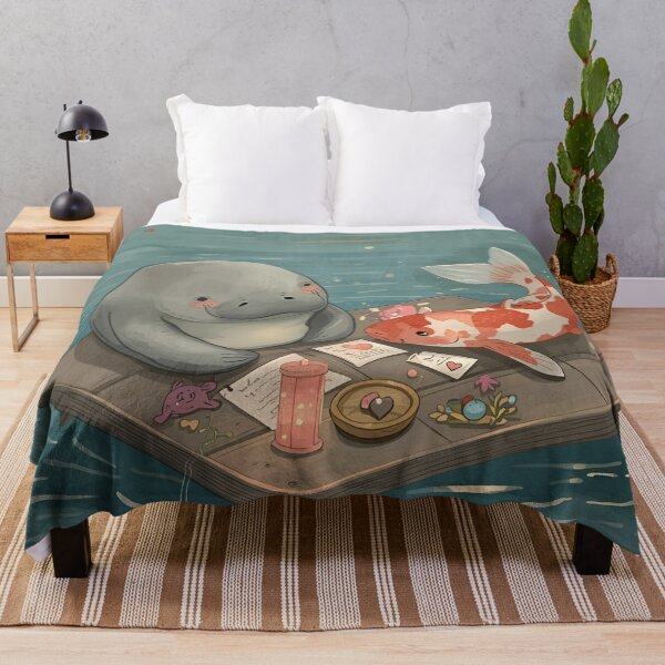 Item preview, Valentine’s Manatee & Koi Couple • Whimsical Waterside Heart Prep Art designed and sold by WildlifeWhimsy.