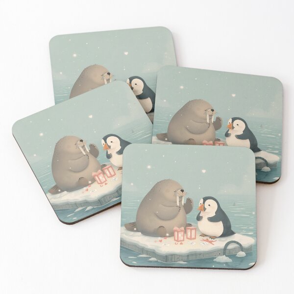 Item preview, Valentine’s Walrus & Puffin Couple • Whimsical Arctic Heart Prep Art designed and sold by WildlifeWhimsy.