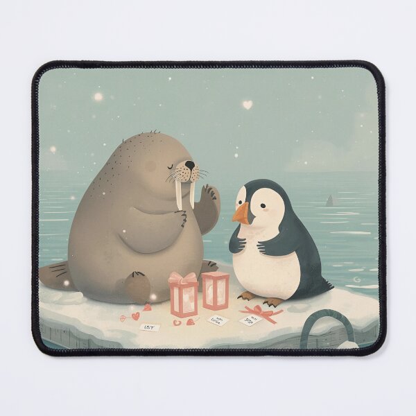 Item preview, Valentine’s Walrus & Puffin Couple • Whimsical Arctic Heart Prep Art designed and sold by WildlifeWhimsy.