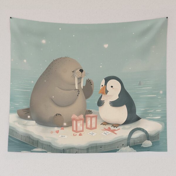 Item preview, Valentine’s Walrus & Puffin Couple • Whimsical Arctic Heart Prep Art designed and sold by WildlifeWhimsy.