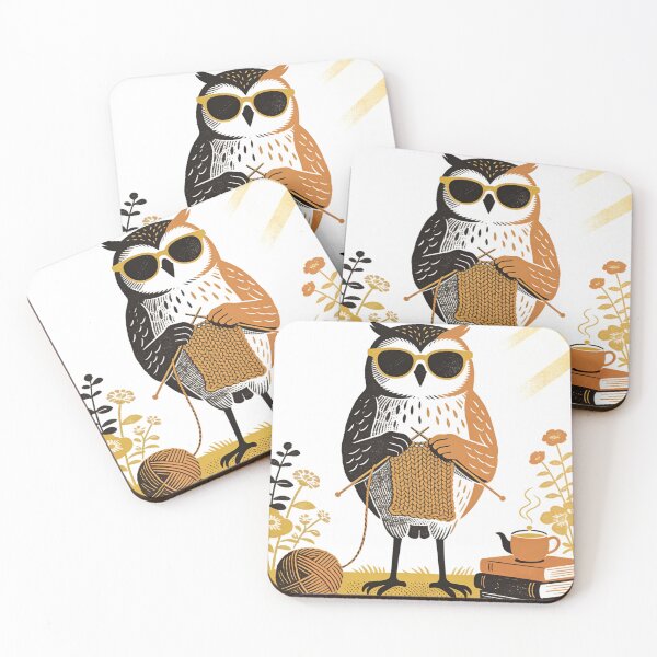 Item preview, Hipster Knitting Owl Art | Cozy Autumn Crafting & Reading Vibe | Vintage Woodcut Style designed and sold by Cherrydora.