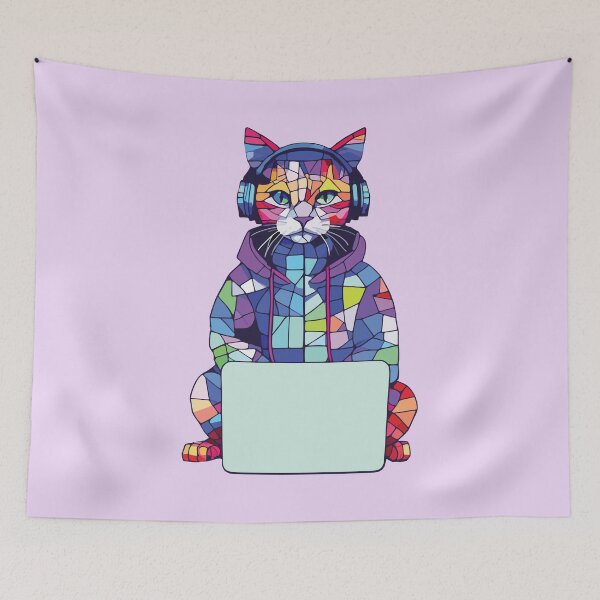 Item preview, cat on computer mosaic designed and sold by designmari.
