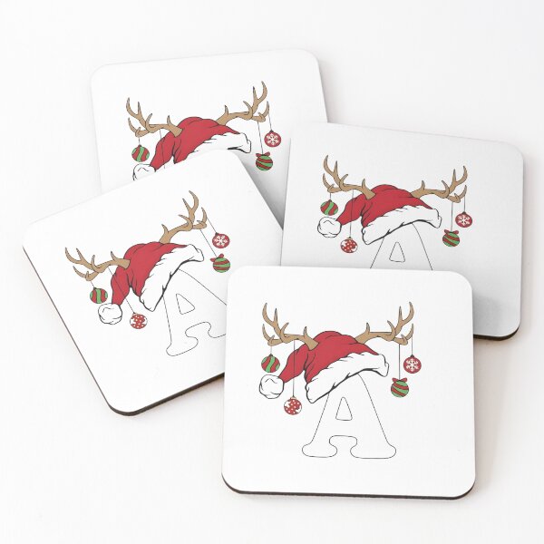 Item preview, Christmas Monogram Letter A with Santa Hat and Antlers designed and sold by NovaDoodle Art Studio.
