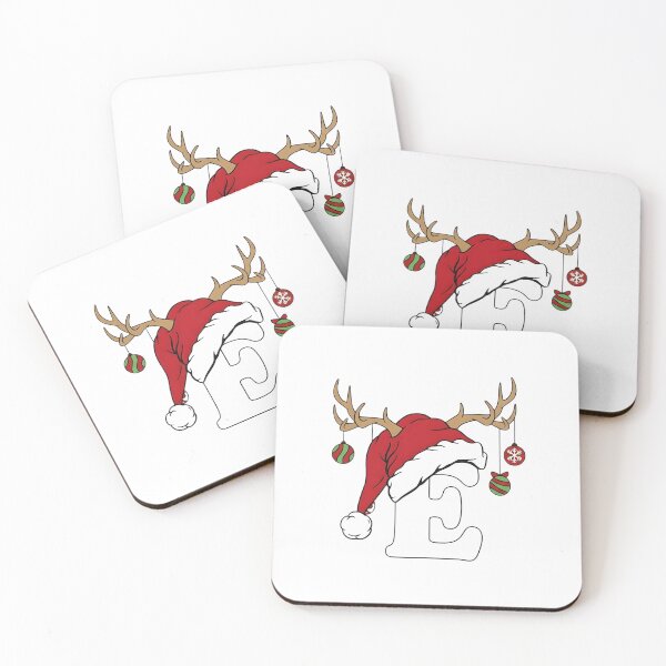 Item preview, Christmas Monogram Letter E with Santa Hat and Antlers designed and sold by NovaDoodle Art Studio.