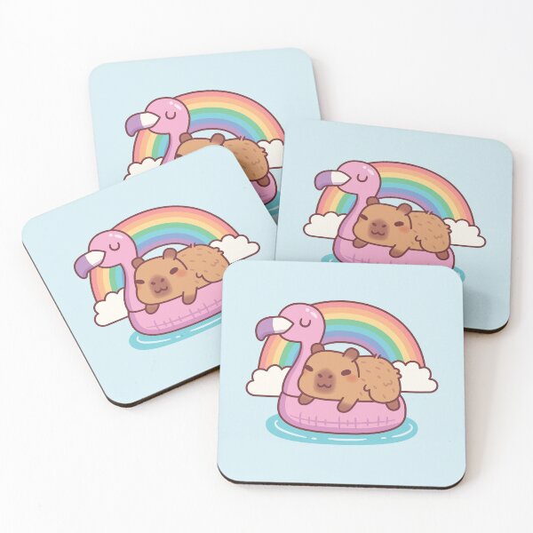 Item preview, Cute Capybara Chills On Flamingo Float Rainbow And Clouds designed and sold by rustydoodle.