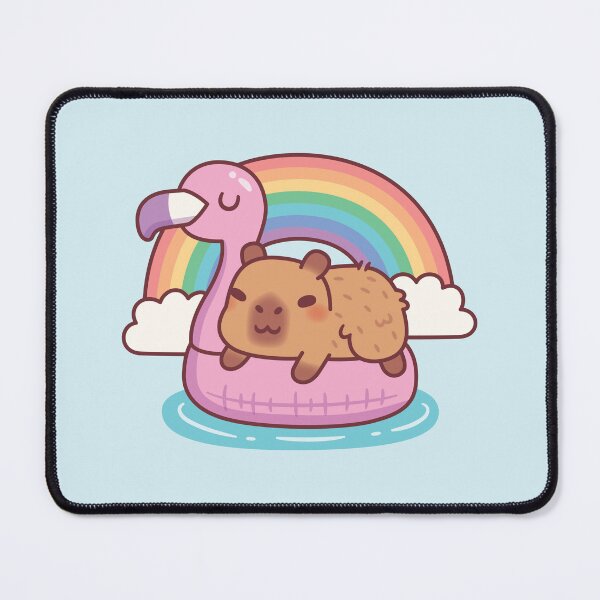 Item preview, Cute Capybara Chills On Flamingo Float Rainbow And Clouds designed and sold by rustydoodle.