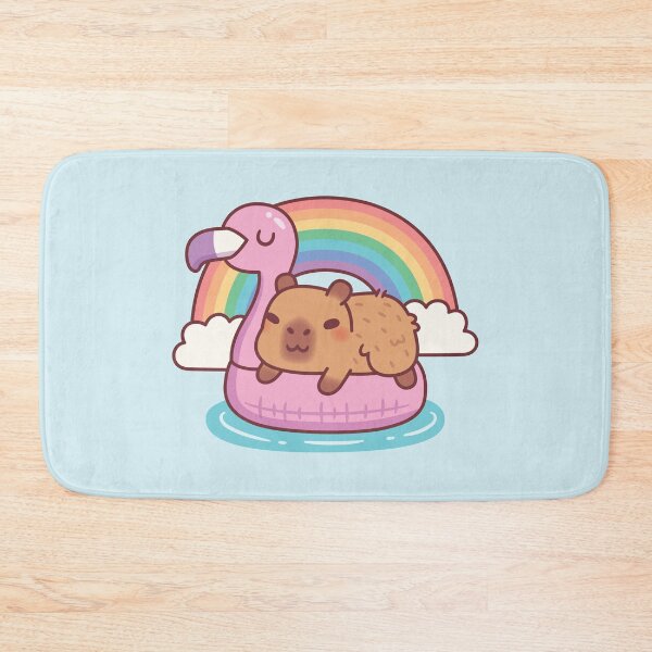 Item preview, Cute Capybara Chills On Flamingo Float Rainbow And Clouds designed and sold by rustydoodle.
