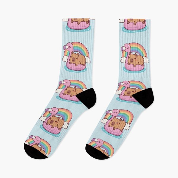 Item preview, Cute Capybara Chills On Flamingo Float Rainbow And Clouds designed and sold by rustydoodle.