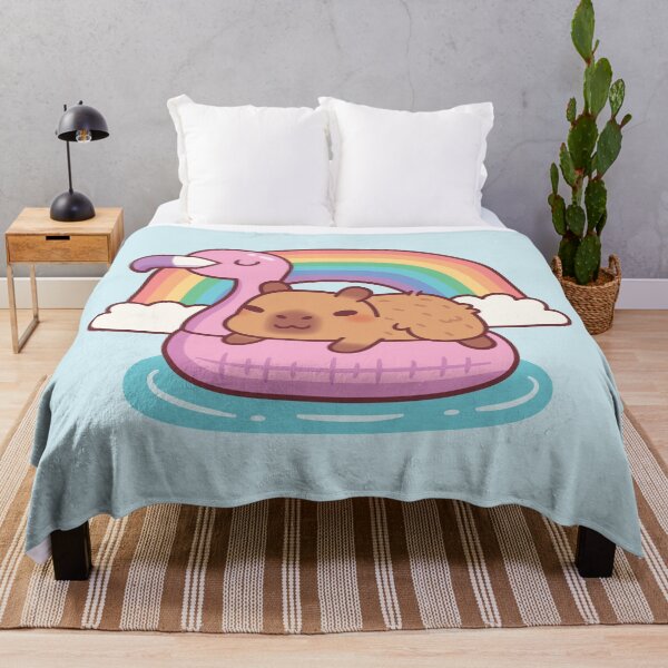 Item preview, Cute Capybara Chills On Flamingo Float Rainbow And Clouds designed and sold by rustydoodle.