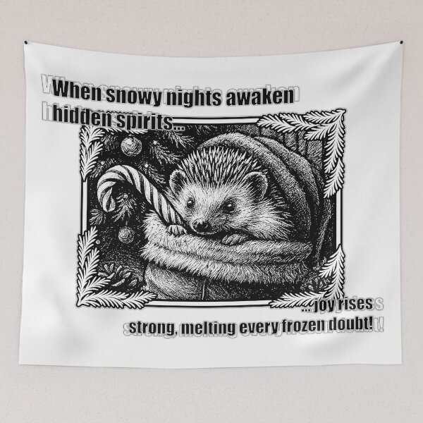 Item preview, Vintage Winter Engraving of a Hedgehog in a Christmas Stocking designed and sold by ArhiStrategOne.