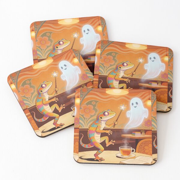 Item preview, Groovy Rainbow Gecko Wizard and Cute Ghost Cafe Magic Art designed and sold by Cherrydora.