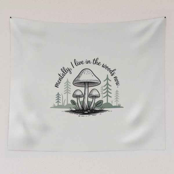 Item preview, Mentally I Live in the Woods – Cozy Mushroom Nature Illustration designed and sold by The Rogue Mark .