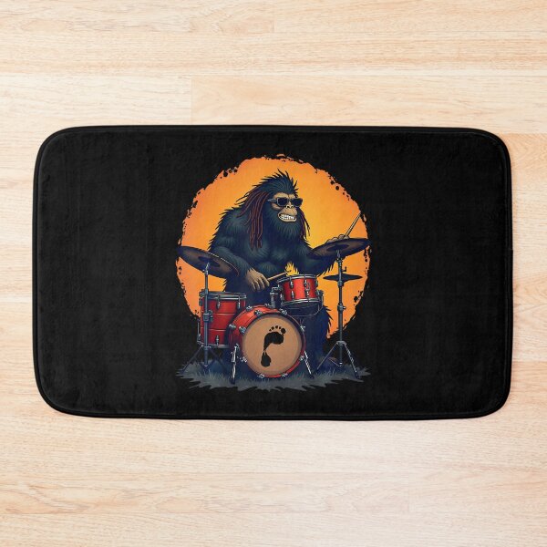 Item preview, Bigfoot Drum Squad Retro Vintage Sasquatch Playing Drums designed and sold by JaimeTrudie.