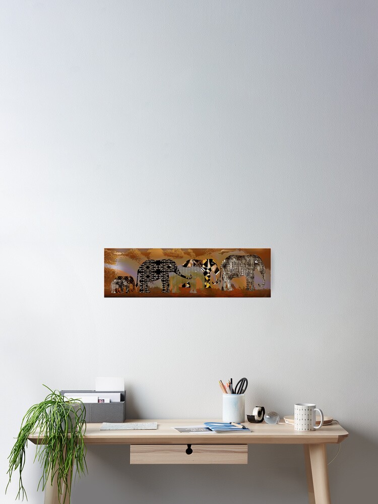 Imagen 2 de 3, Póster con la obra Patterned Elephant Herd, diseñada y vendida por CarolM.