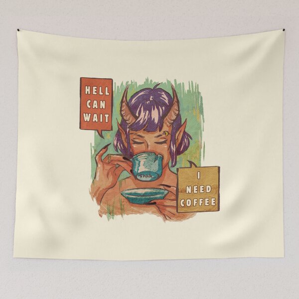 Item preview, Hell Can Wait I Need Coffee- Demon Girl Retro Pop Art Design designed and sold by DanniDan.