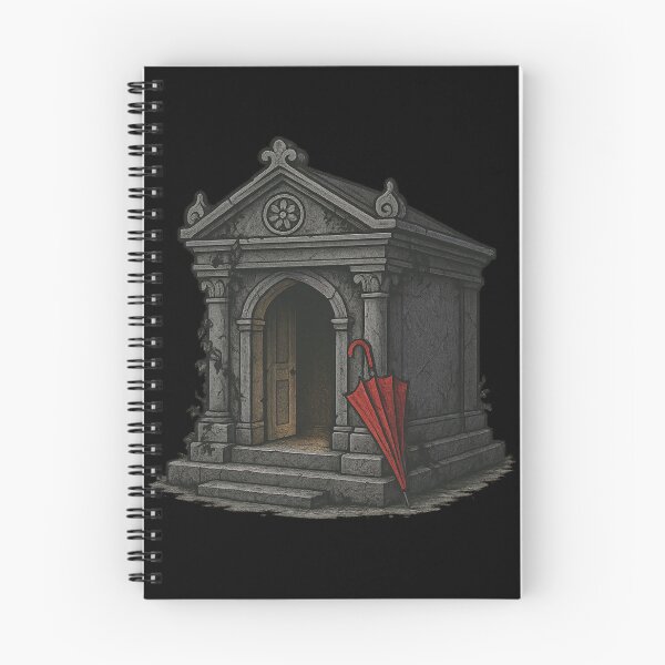 Item preview, Gothic Mausoleum Art – Dark Tomb Illustration with Red Umbrella designed and sold by Mouraludia.