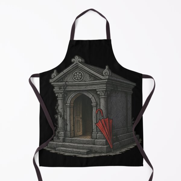 Item preview, Gothic Mausoleum Art – Dark Tomb Illustration with Red Umbrella designed and sold by Mouraludia.