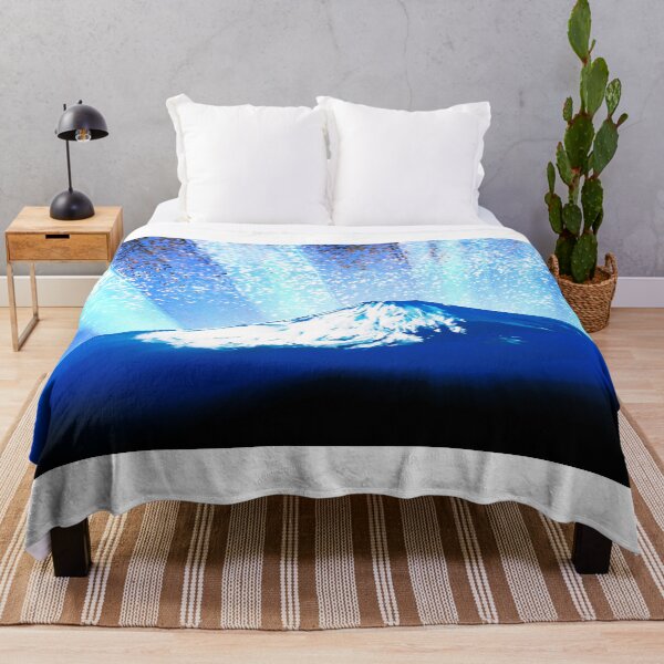 Item preview, Photo collage design featuring the blue Mount Fuji, Japan's sacred mountain and highest peak, with an elegant Japanese-style fan-shaped halo background. designed and sold by saiglobalnt.